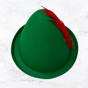 Robin Hood Peter Pan Green Hat w/ Red Feather, Teen/Adult OS